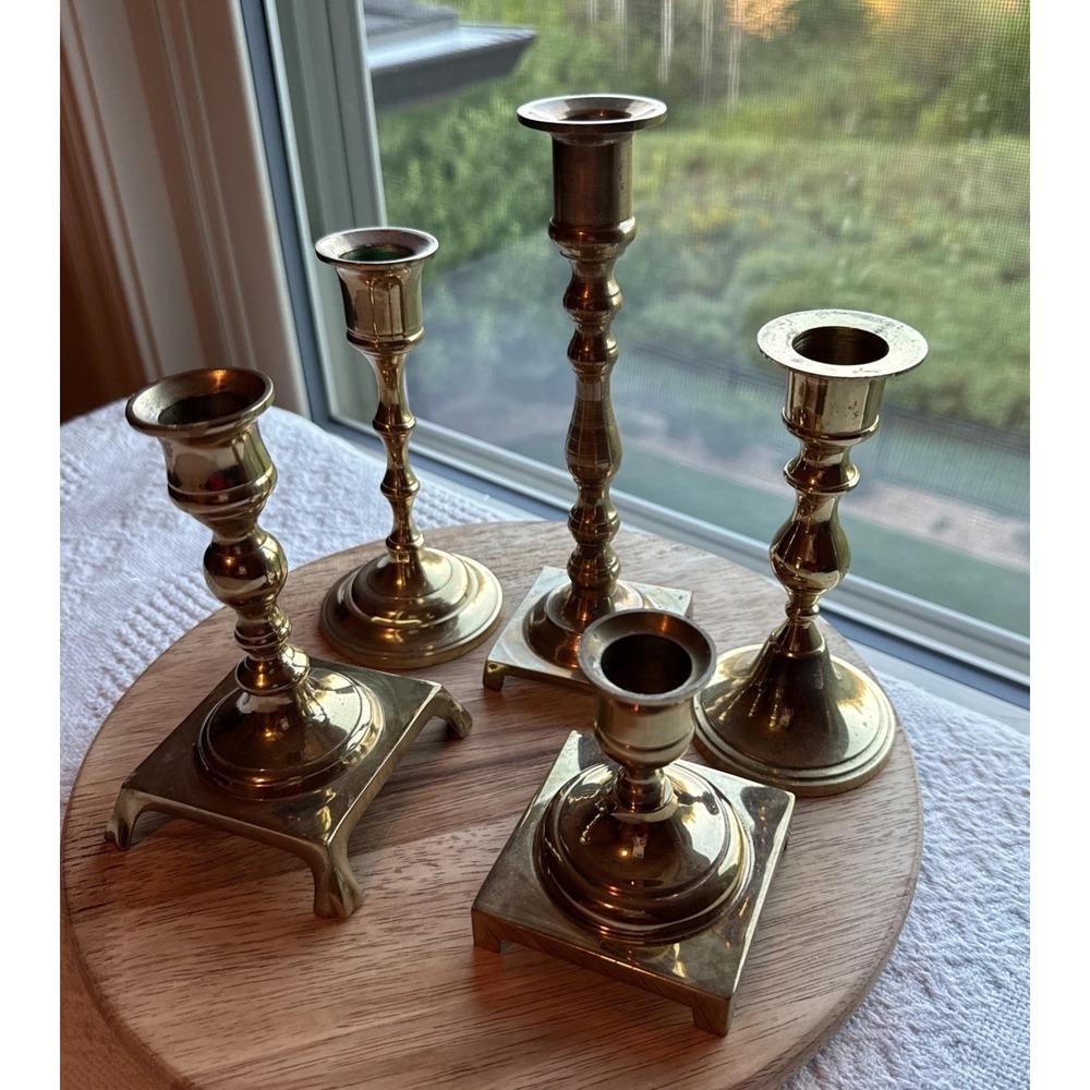 VTG Solid Brass Candlestick Holder Lot of 5 Mismatched 3.25-7-25" Tall